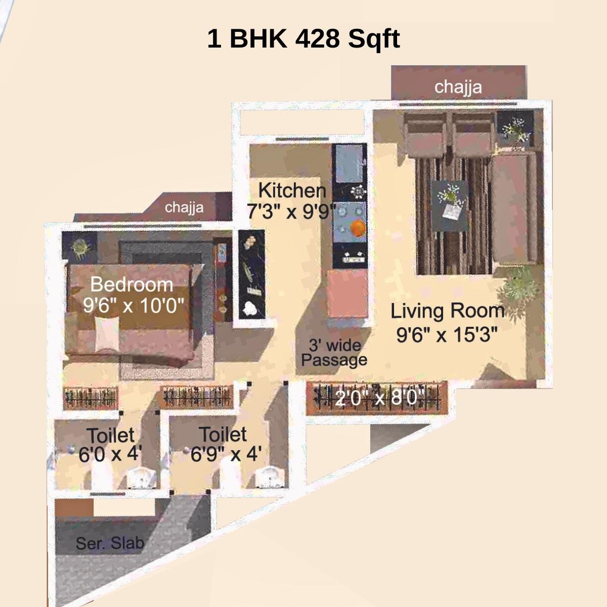 Sumeet-Elite-Floor-Plan-1-BHK-428-Sqft